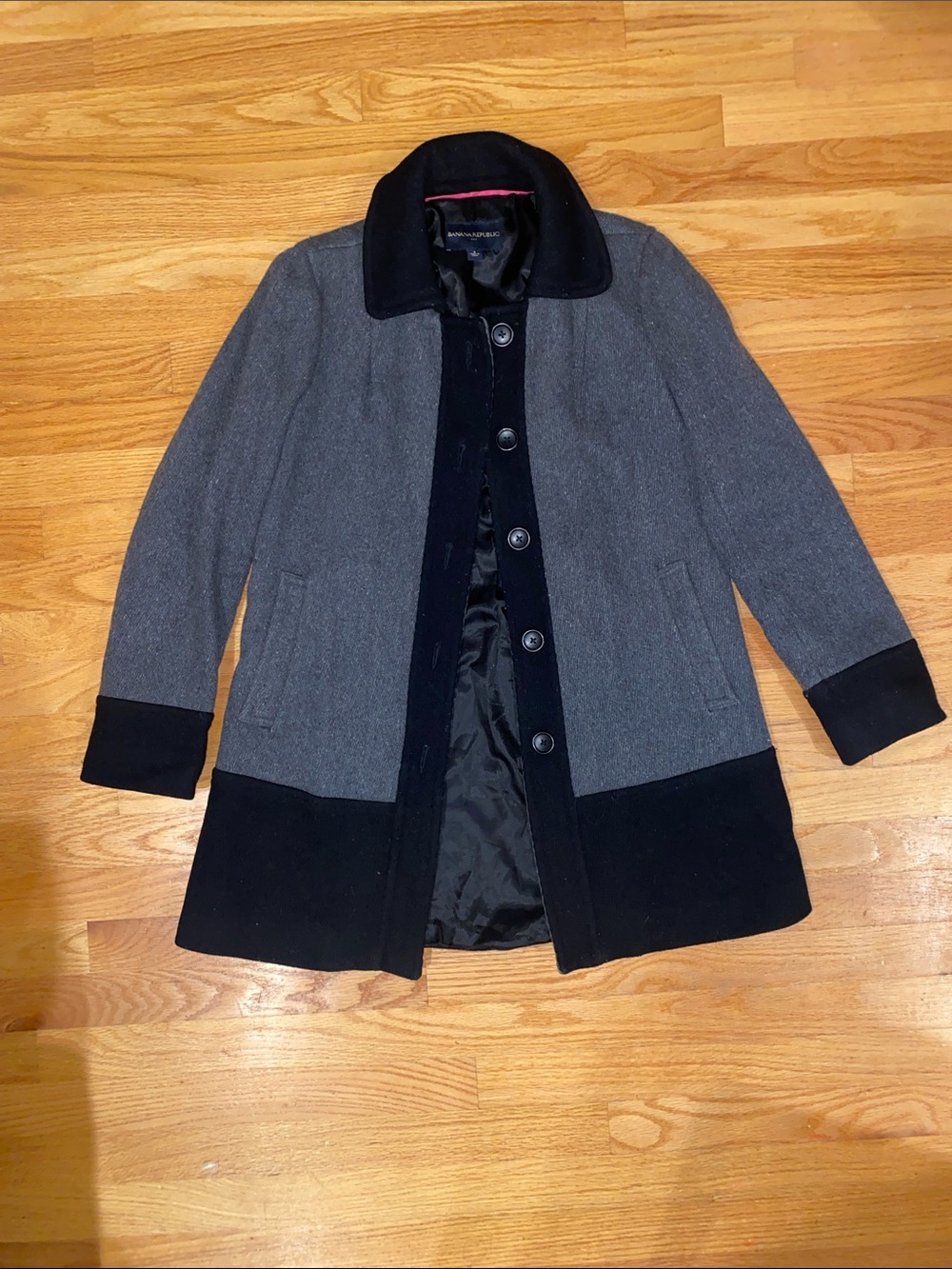Banana Republic Grey and Black Two-Tone Wool Blend Pea Coat